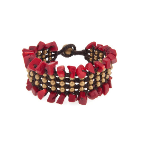 Shell Beaded Cuff Red 1